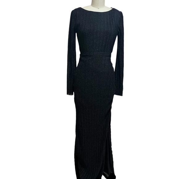 Audrey Parks & Francesca’s Alana Black Pleated Maxi Dress Size Small Open back - Picture 3 of 12